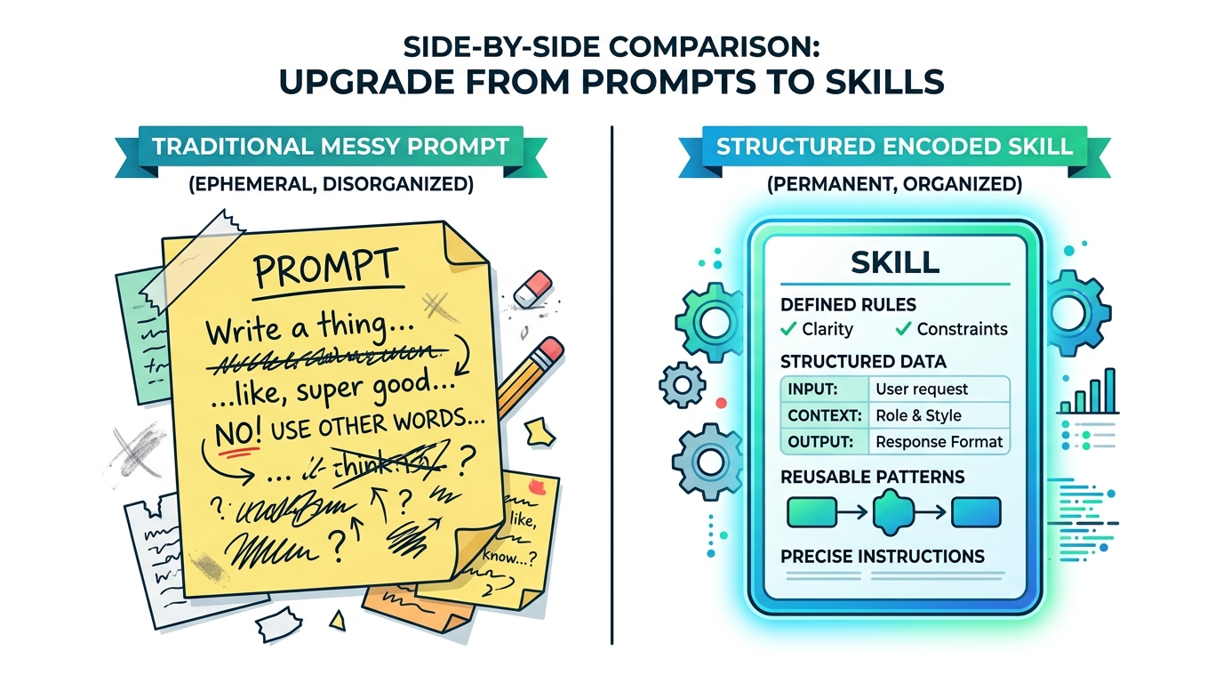Prompt vs Skill: The upgrade from temporary instructions to permanent encoded rules