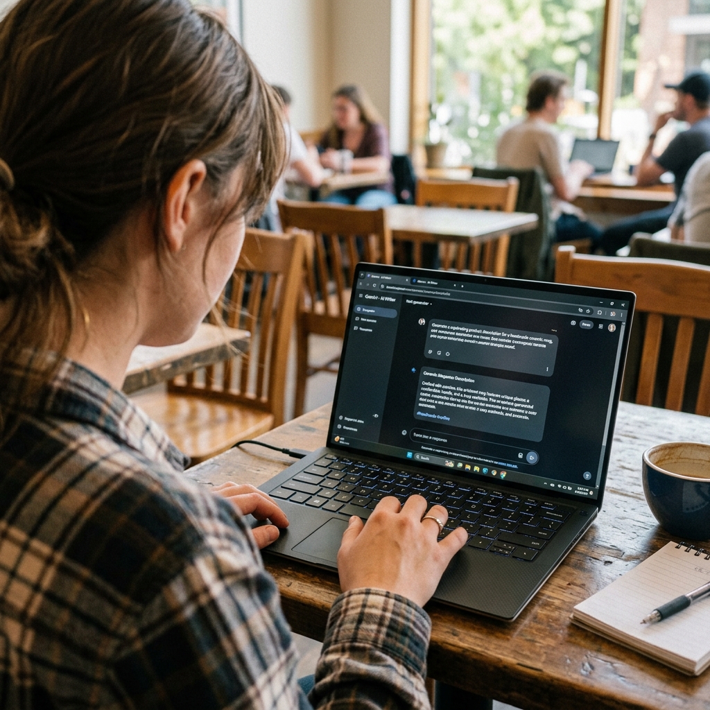 Typing on a laptop using Copy.ai